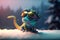 Chillaxin\\\' in the Snow: Cool Photorealistic Cartoon Chameleon with Snow Goggles