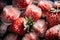 Chilled Delight: Macro Shot of Frozen Strawberries Surrounded by Ice, Generative AI