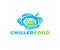 Chilled food, skillet, snowflake and leaf, logo design. Kitchen, cuisine, eating and eat, vector design