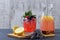 Chilled soft drinks with ice  and berries
