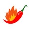 Chilli fire pepper. Flamed spicy pepper pod, burning red peppers icon, vector illustration