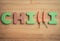 Chilli wooden word on chopping block in vintage style