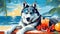 Chillin\\\' Husky: Tropical Retreat for a Siberian Canine