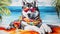 Chillin\\\' Husky: Tropical Retreat for a Siberian Canine