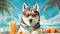 Chillin\\\' Husky: Tropical Retreat for a Siberian Canine