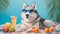 Chillin\\\' Husky: Tropical Retreat for a Siberian Canine