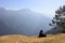 Chilling out goat on mountain