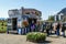 CHILLIWACK, CANADA - APRIL 20, 2019: people near food trucks at tulip festival on sunny day