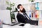 Chillout music for busy man. Business man listen to music in office. Bearded man wear modern headphones. Boss man enjoy