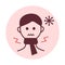 Chills icon. Sick man in a warm scarf is trying to keep warm.