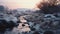 Chilly Scenery: Frozen River In Soft Evening Glow - Uhd Image