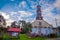 CHILOE, CHILE - SEPTEMBER, 27, 2018: Gorgeous view of Sunlit wooden Church of our Lady of Patrocinio on Chiloe Island