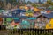 CHILOE, CHILE - SEPTEMBER, 27, 2018: Houses on stilts palafitos in Castro, Chiloe Island, Patagonia