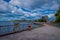 CHILOE, CHILE - SEPTEMBER, 27, 2018: Outdoor view of gorgeous and modern stoned pier located in Chacao, Chiloe - Chile