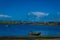 CHILOE, CHILE - SEPTEMBER, 27, 2018: Outdoor view of small boat in a port of Ancud, Chiloe island, Chile