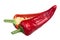 Chimayo chile pepper, halved pod