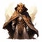 Chimera In Brown Cloak: Dark Gold And White D&d Digital Painting