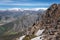 Chimgan mountains, Uzbekistan, amazing nature landscape with rocks, snow covered peaks and blue sky, travel background