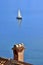 chimney and boat,lake ohrid in macedonia