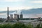 Chimney and cooling towers with pollution, steel production industry in Duisburg with blast furnaces, coke oven and power plant,