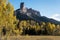 Chimney Rock and Courthouse Mountain in the early autumn of Southern Colorado.