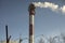 Chimney with smoke. Boiler station. Industrial pipe on sky