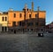 Chimneys and fireplaces of old Venice. Evening in the city. Italy