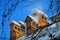 Chimneys old house with snow