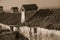 Chimneys over rooftop of a worn old house in Marvao