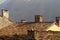 Chimneys on rooftops in Gandria, Switzerland