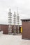 Chimneys and ventilation system of an industrial gas boiler on the roof of a building