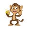 Chimp cartoon mascot eating banana