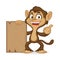 Chimp cartoon mascot holding wooden plank