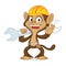 Chimp cartoon mascot wearing helmet and carrying wrench