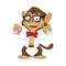 Chimp cartoon mascot wearing lab coat and glasses