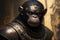 Chimpanzee animal portrait dressed as a warrior fighter or combatant soldier concept. Ai generated