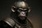 Chimpanzee animal portrait dressed as a warrior fighter or combatant soldier concept. Ai generated