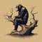 Chimpanzee Drawing In Nostalgic Realism Style