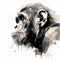 Chimpanzee Head In Oil Splatter Illustration - Pensive Poses, Mono-ha Style