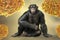 Chimpanzee monkey surrounded by monkeypox viruses, conceptual 3D illustration