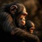 Chimpanzee mother with her little baby. Generative AI