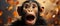 Chimpanzee with open mouth on a background of orange bokeh