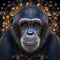 Chimpanzee portrait with abstract fractal background. 3D rendering