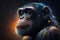 Chimpanzee on Space Nebula Background Wallpaper - Generative AI