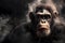 Chimpanzee surround with swirl smoke. dynamic composition and dramatic lighting
