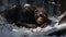 Chimpanzee Winter Hd Wallpaper 4k - Brushwork Exploration In Sleepycore Style