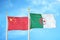 China and Algeria two flags on flagpoles and blue cloudy sky