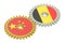 China and Belgium flags on a gears, 3D rendering