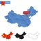 China blue Low Poly map with capital Beijing