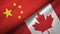 China and Canada two flags textile cloth, fabric texture